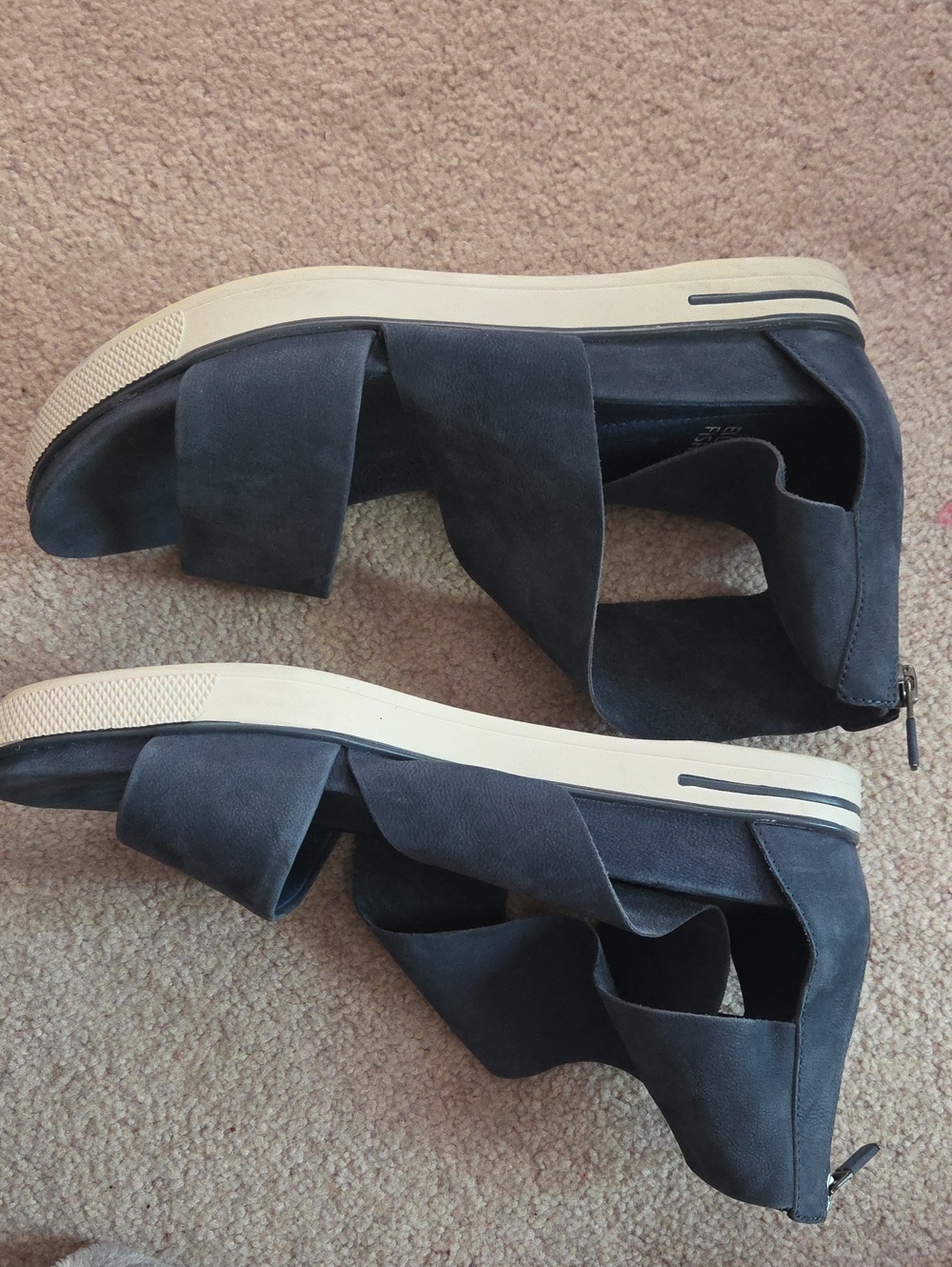 Eileen Fisher Blue Nubuck Platform Sandal 9 - Picture 3 of 10